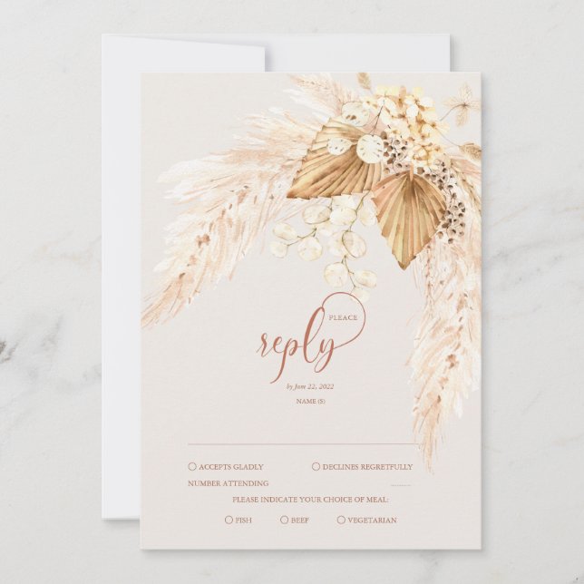 Convites Boho Dried Flowers e Pampas Grass RSVP (Frente)