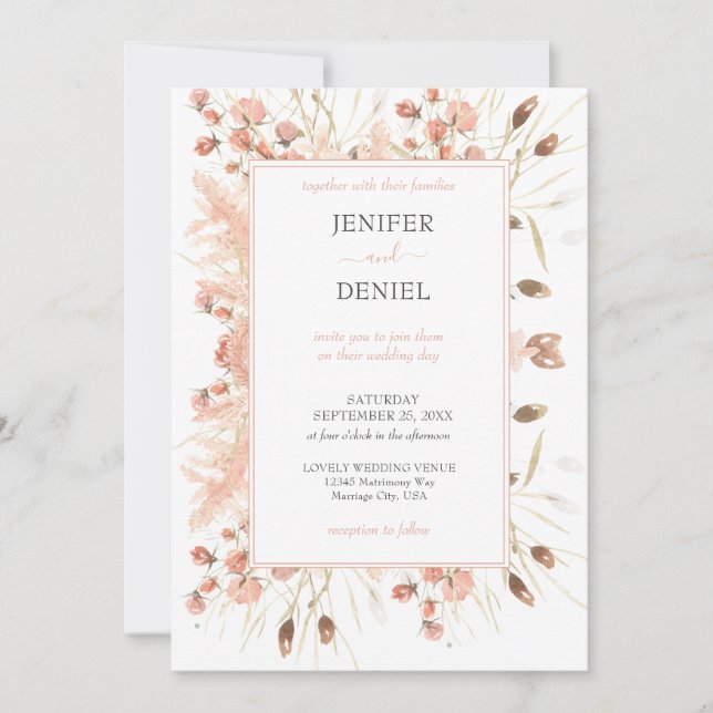 Convites Boho Dried Watercolor Floral Wedding (Frente)