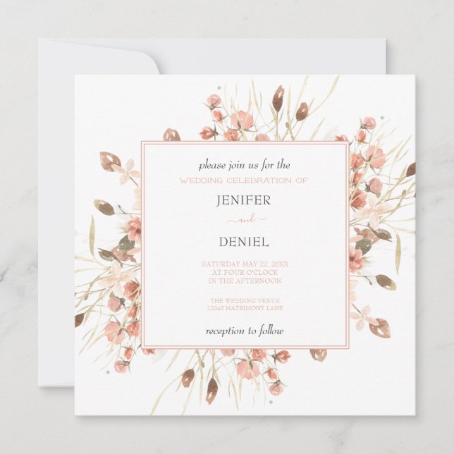 Convites Boho Dried Watercolor Floral Wedding (Frente)