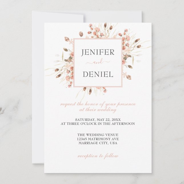 Convites Boho Dried Watercolor Floral Wedding (Frente)