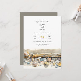 Convites Boho Driftwood Sea Shells Sandy Shoreline Casament