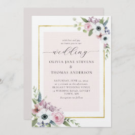 Convites Boho Dusty Anemone Rosa Floral Casamento