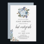 Convites Boho Dusty Blue Beige Flowers Bat Mitzvah<br><div class="desc">Flores azuis poeirentas e beigres neutras com folhas secas.</div>