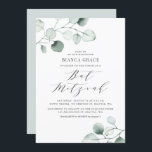 Convites Boho Dusty Blue Eucalyptus deixa Bat Mitzvah<br><div class="desc">O convite do morcego verde mitzvah com uma aquarela empoeirada de folhas de eucalipto azuis e poeirentas. Personalize adicionando seus próprios detalhes. Este convite de eucalipto é perfeito para qualquer tema e estação de morcegos mitzvah.</div>