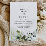 Convites Boho Dusty Blue Eucalyptus Greenery Casamento<br><div class="desc">Esta elegante coleção apresenta folhas de cor aquosa misturada com folhas de cor verde pareadas com uma serifa clássica & fontes delicadas de sans a preto com uma lavagem de cor aquosa verde e monograma no verso. Itens correspondentes disponíveis.</div>