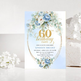 Convites Boho Dusty Blue Floral 60th Birthday Invitation