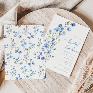 Convites Boho Dusty Blue Floral Bridal Luncheon