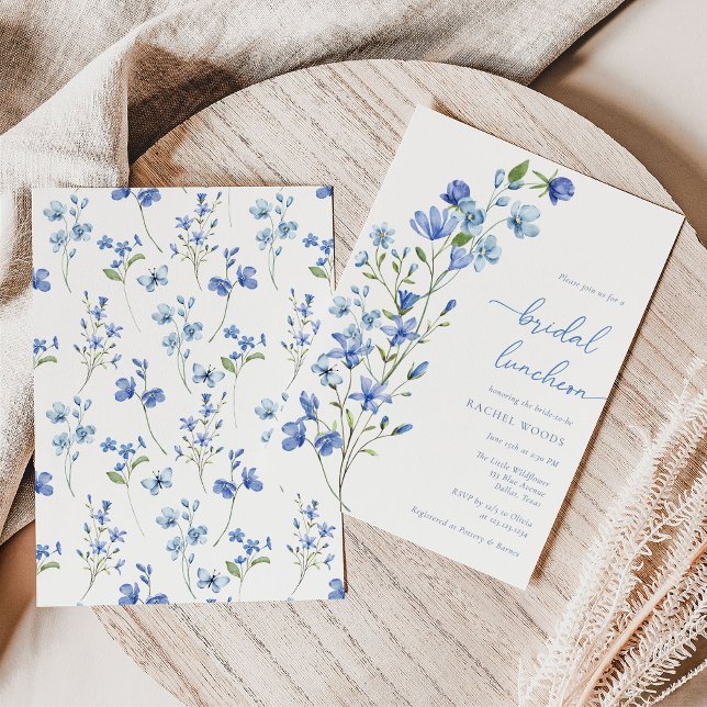 Convites Boho Dusty Blue Floral Bridal Luncheon (Criador carregado)