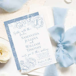 Convites Boho Dusty Blue Floral Elegante Moderno Casamento