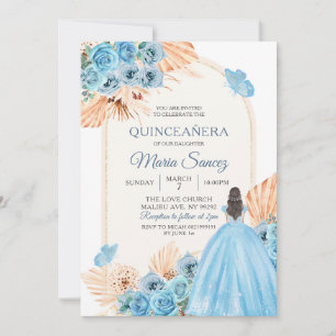 Convites Boho Dusty Blue Floral Espanhol XV Años Invita