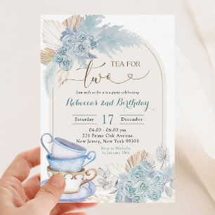 Convites Boho Dusty Blue Floral Tea para Dois Aniversário