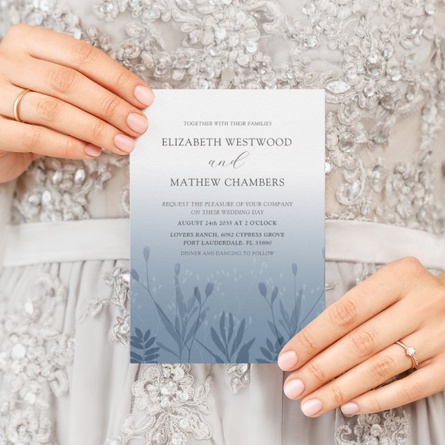 Convites Boho Dusty Blue Pressed Foliage Casamento (Criador carregado)