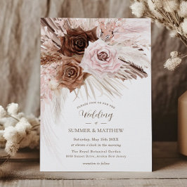 Convites Boho Dusty Castanho Floral Pampas Grass Casamento