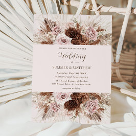 Convites Boho Dusty Castanho Rosa Flores Pampas Casamento G
