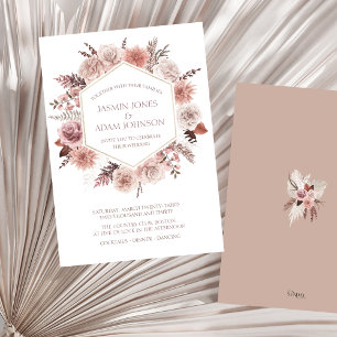 Convites Boho Dusty Flores Secas, Rosa, Casamento Frita