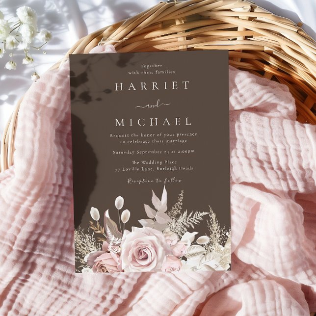 Convites Boho Dusty Rosa e Blush Floral Fall Casamento de V (Criador carregado)