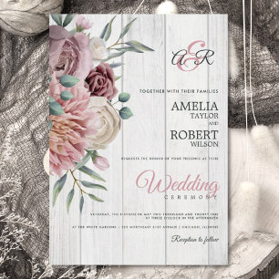 Convites Boho Dusty Rosa Floral Wood