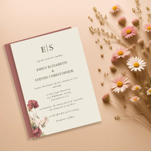 Convites Boho Dusty Rosa Monogrammed Casamento Contemporâne