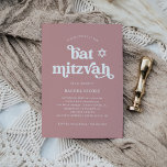 Convites Boho e Retro Dusty Rosa | Bat Mitzvah<br><div class="desc">Este convite simples e feito de Bat Mitzvah mostra tipografia branca e retrô em um fundo cor-de-rosa rosa empoeirado com uma estrela correspondente de David.</div>
