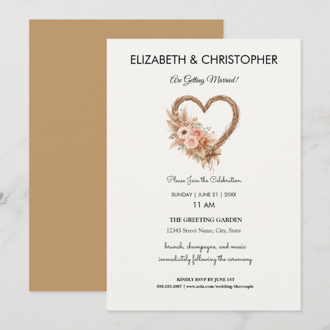 Convites Boho Earthy Elegant Simple Wedding (Frente/Verso)
