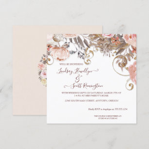 Convites Boho Earthy Floral Rosa Rosa Rosa Dourado Chá