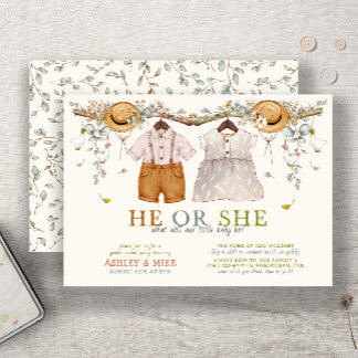Convites Boho Ele ou ela fecha a revelação neutra do gênero
