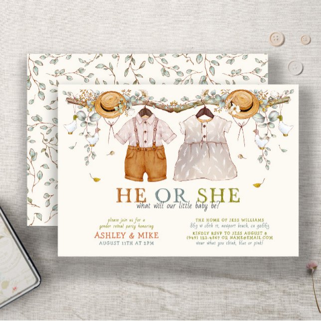 Convites Boho Ele ou ela fecha a revelação neutra do gênero (Easily personalize this sweet gender neutral boho gender reveal invitation for the perfect invite)
