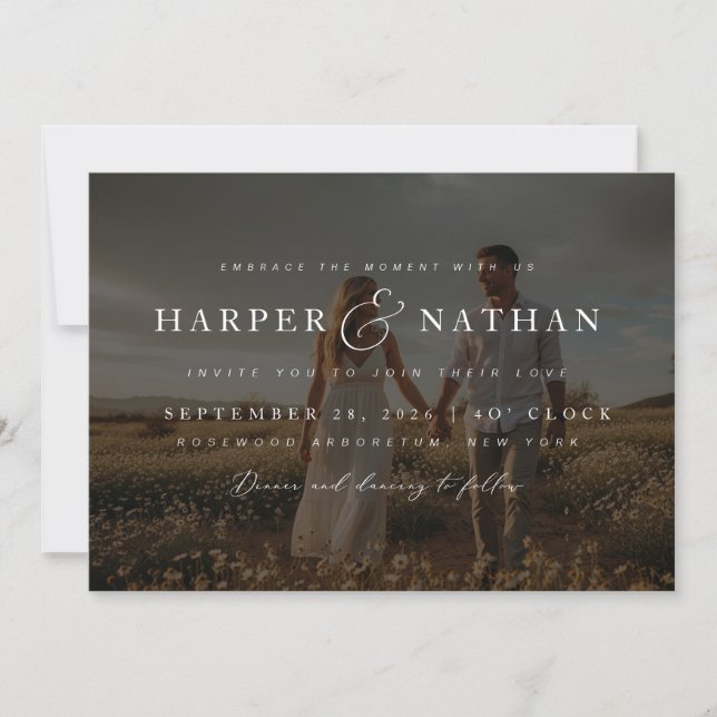 Convites Boho Elegant Photo Overlay RSVP QR Code Wedding (Frente)