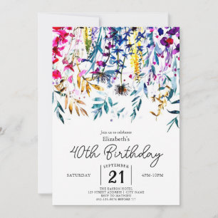 Convites Boho Elegant Wildflower aniversário de 40 anos