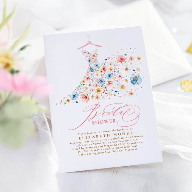 Convites Boho Elegant Wildflower Floral Chá de panela (Wildflowers Bridal Shower Invitation)