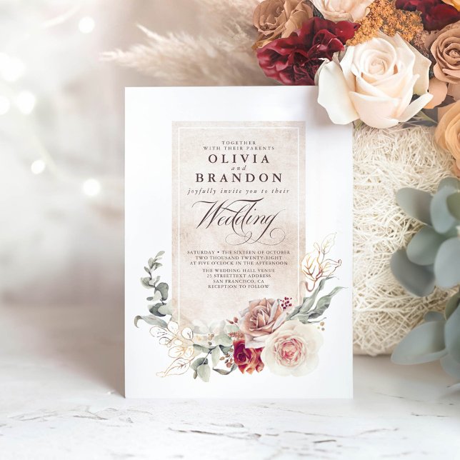 Convites Boho Elegante Boho Flores Terrenas (Earthy Flowers Elegant Wedding Invitation)