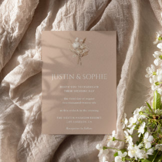 Convites Boho Elegante Minimalista Neutro Floral Casamento
