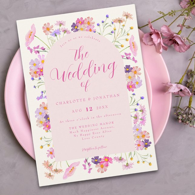 Convites Boho Elegante Noiva de Flores Silvestres Rosa (Boho chic wildflower pink wedding invitation )