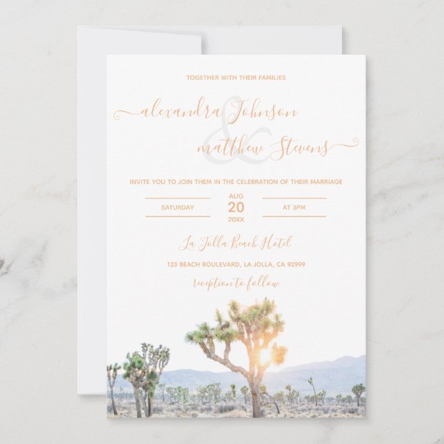 Convites Boho Elegante Orange Joshua Tree Casamento (Frente)