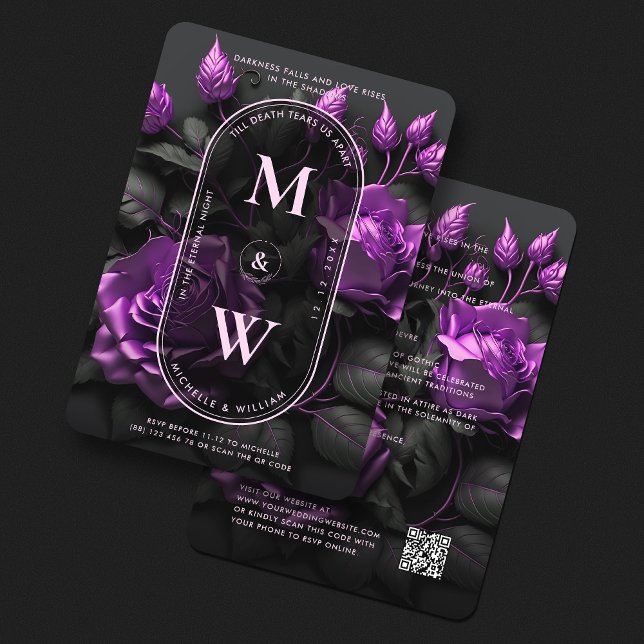 Convites Boho Elegante Rosas Florais Gótica (Gothic Floral Purple Roses Boho Elegant Wedding Invitation
)