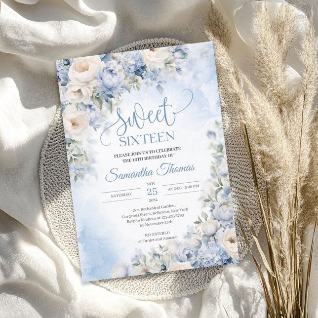 Convites Boho Elegante Winter Dusty Blue e Ivory Flowers (Boho Elegant Winter Dusty Blue and Ivory Flowers Invitation)