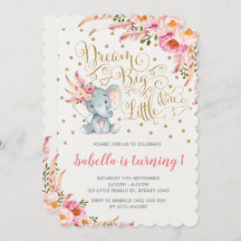 Convites Boho Elephant Birthday Invitation Dream Big Floral