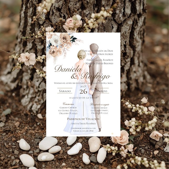 Convites Boho espanhol com casamento de noiva e noivo (Criador carregado)