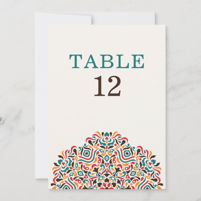 Convites Boho Ethnic Botanical Wedding Table Number (Frente)