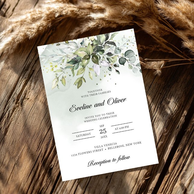 Convites Boho eucalyptus aquyptus, casamento (Modern greenery boho eucalyptus watercolor wedding invitation)