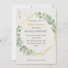 Convites Boho Eucalyptus Greenery Gold  Baby Showers