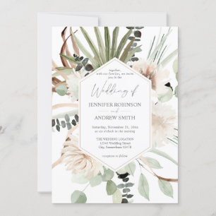 Convites Boho Eucalyptus Palm Leaf & Beige Casamento Floral