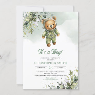 Convites Boho eucalyptus teddy urso neutro