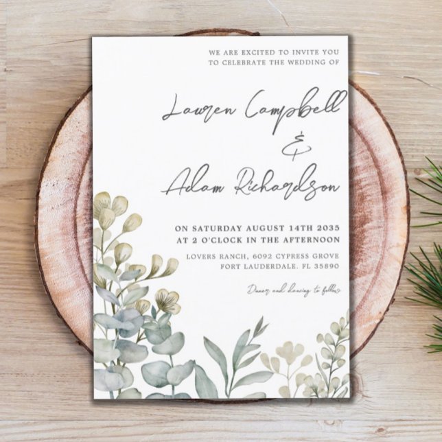 Convites Boho Eucalyputus Green Botanical Wedding (Criador carregado)
