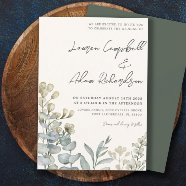 Convites Boho Eucalyputus Sage & Beige Wedding (Criador carregado)