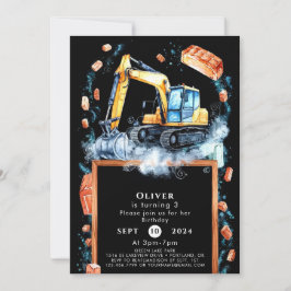 Convites Boho Excavator Construction Birthday