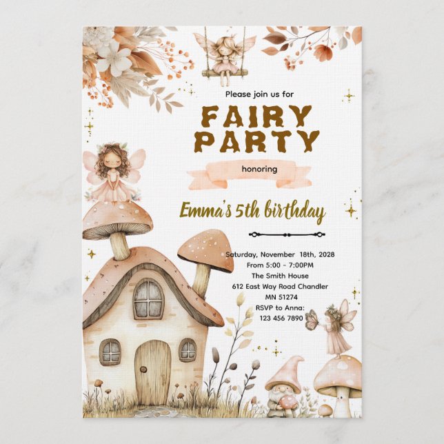 Convites Boho fairy enchanted party invitation (Frente)