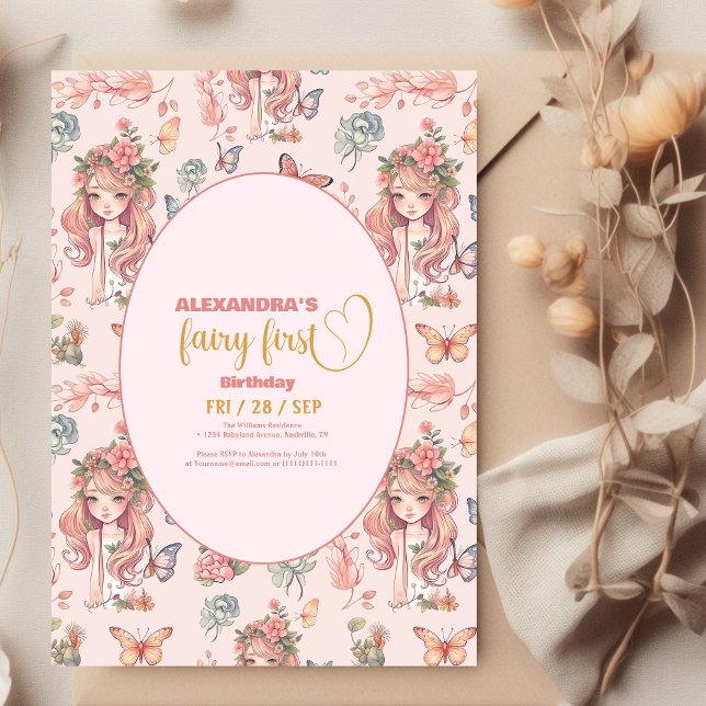 Convites Boho Fairy First Girl primeiro aniversario (Criador carregado)