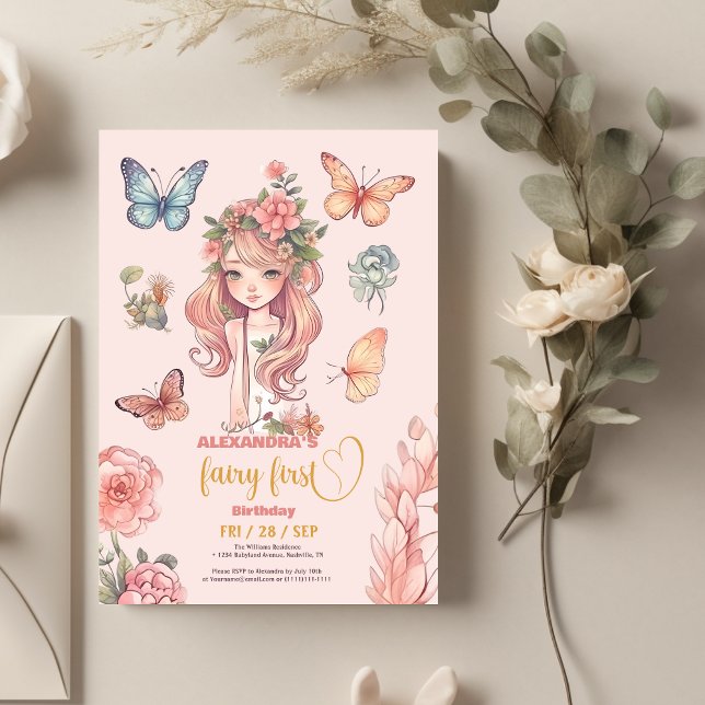 Convites Boho Fairy First Girl primeiro aniversario (Criador carregado)