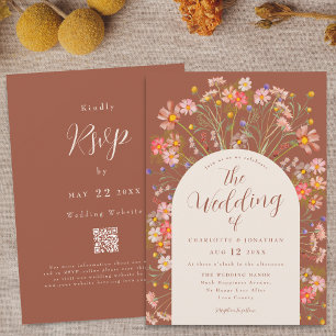 Convites Boho Fall Floral Arch Terracotta Casamento